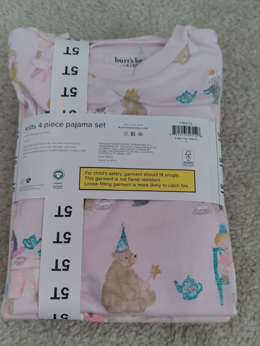 New!Burt's Bees 100%Organic Cotton Kids' 4-piece Pajama Set Y2K Cottagecore Retr